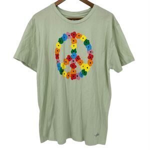 THE PHLUID PROJECT NWOT Sage Green Floral Peace Sign Graphic T Shirt Size XL